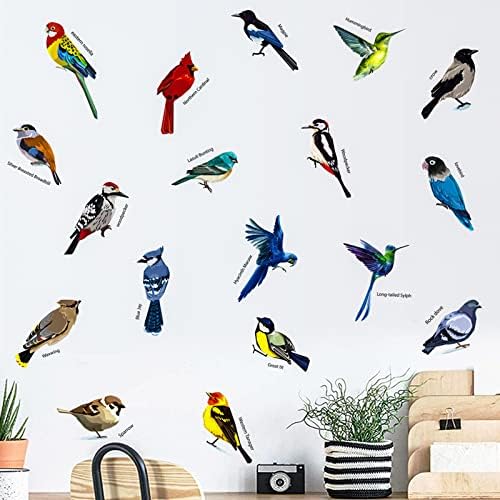 Aiying Belas Bosques de pássaros, adesivos de parede de pássaros que voam de beija -flor removíveis para janelas da sala da sala de estar de escritório artes de arte decoração, 18 grandes pássaros decalques de parede de parede adesivos