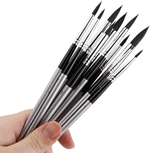 Jahh Pintura caneta 10pcs pincel redondo pincel de pincel ponta pontia pontia de cabelo preto preto para cor para cor de água