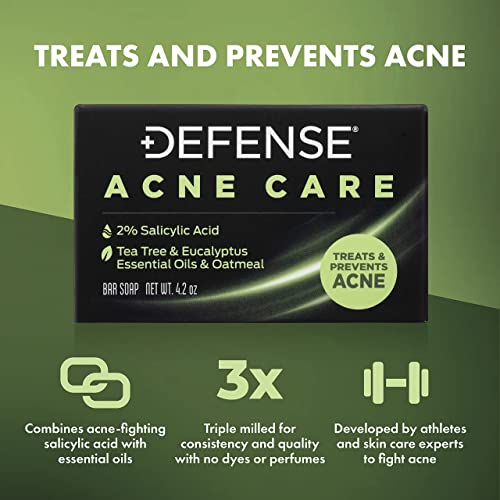 Defesa Acne Care Bar Soap 4,2oz | contém 2% de ácido salicílico, tea árvore e eucalipto oleosos e aveia