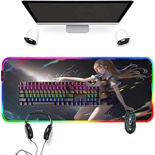 Almofadas de mouse para jogos xxl misaka mikoto teclado teclado bloco de teclado grande e preto rgb prolongo anime mouse tapete led anti sujo bloco de laptop, 60x120cm
