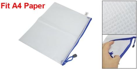 Zip -up up a4 pastas de caneta de bolso de bolsa de papel A4, azul branco
