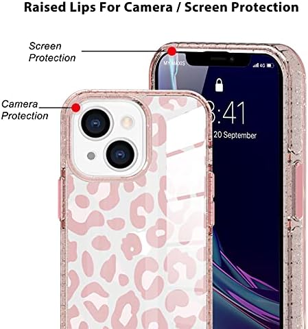 Sakuulo Compatível com iPhone 13 Clear Caso Clear Pink Print Print Design Projeto de arranhão resistente à prova de choques Proteção