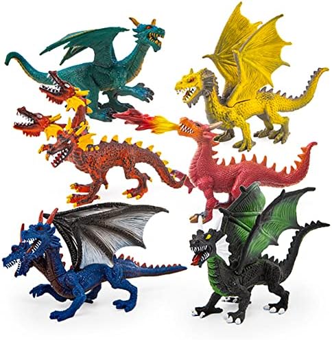 Hiawbon 6 pcs antigos dragão realistas estatuetas de plástico figuras voadoras de dinossauros pintados à mão presentes