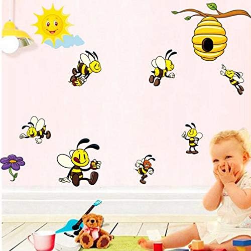 Decalques de parede para crianças decoração de quarto de parede desenho animado caseiro pequeno mural papel de parede adesivo abelha decoração de casa auto-adesiva adesivos de dinossauros para parede