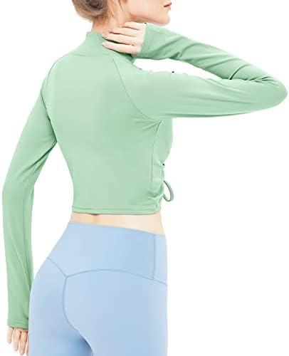 Tampos de ioga de manga longa maxhong para mulheres, camisas de exercícios secos rápidos camisetas laterais laterais de ginástica esportiva robusta esportiva