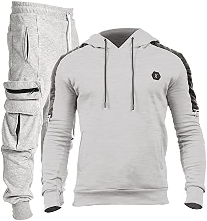 Peça de cenário de couro sólido calças masculinas Splice Hoodies Pocket Casual Plush Men Suits & Sets 38S Suit Grey