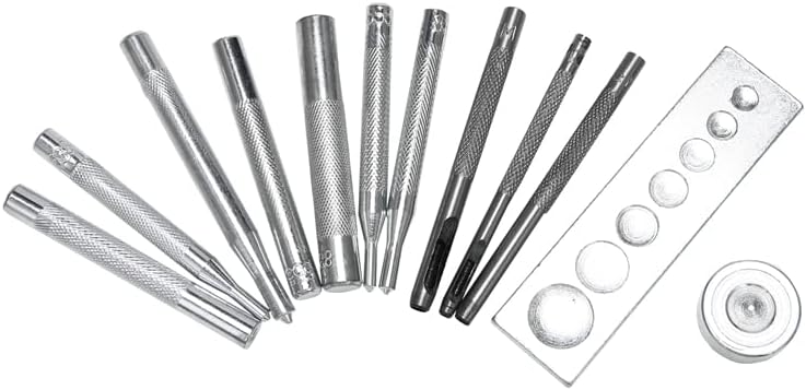 12pcs Snap Rivet Buttons Buttons Instalação Kit de ferramentas para artesanato de couro conjunto de ferramentas de perfuração de mão DIY Material Acessórios -