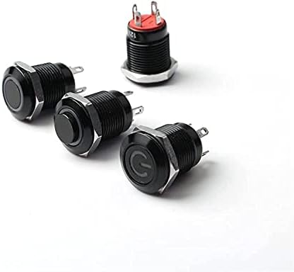TINTAG 12mm de botão de botão de metal preto oxidado de 12 mm com lâmpada de LED Momentary trave PC Power interruptor 3V 5V 6V 12V