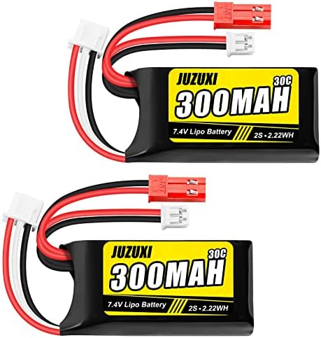 JUZUXI 7.4V Bateria de lipo 2s 300mAh: 2pcs 30c Baterias de lítio recarregáveis ​​com conector JST e PH2.0 compatíveis