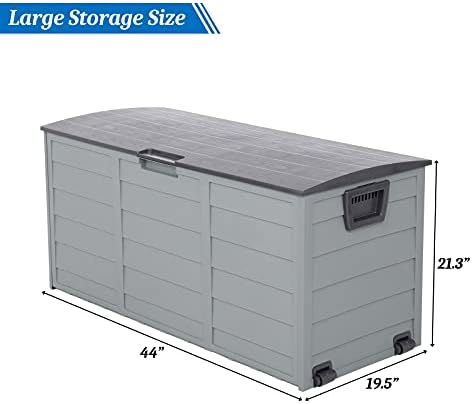 Vingli atualizou a caixa de armazenamento ao ar livre de 75 galões, recipientes de armazenamento de plástico trancado com tampa, móveis de caixa de deck para pátio para jardim, piscina, varanda, quintal