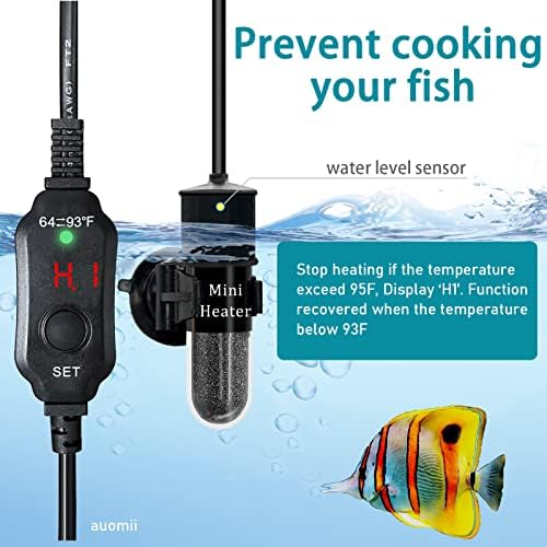 Auomii 10/20/30W Mini Submersível aquecedor de aquário, controlador de temperatura externa, tela de LED, usada para 1-3 galões de peixe