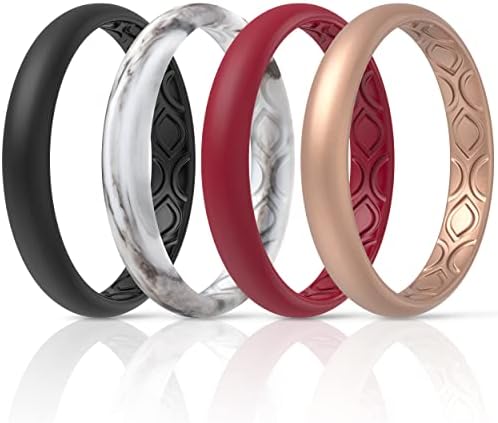Thunderfit mulheres ranhuras de ar respirável Silicone Ring Bands de casamento de 3 mm de largura - 1,5 mm de espessura - 12 anéis / 8 anéis / 4 anéis / 1 anel