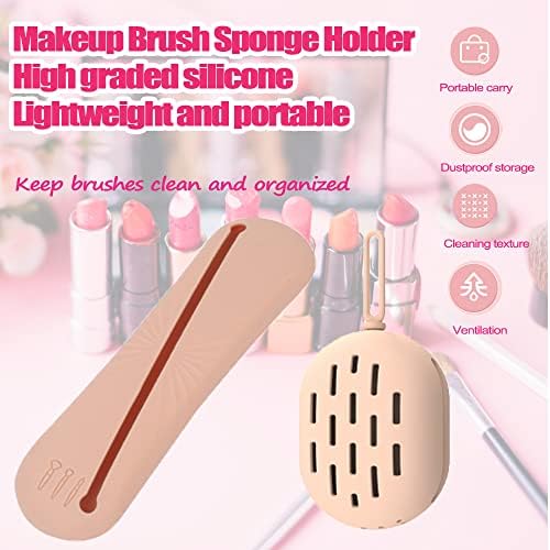 Sapouni Makeup Brush Sponge Setent, Silicone Beauty Blender titular, conjunto de caixas de viagem leve de maquiagem de maquiagem, porta -maquiagem de maquiagem portátil do liquidificador de beleza para viajar, ao ar livre