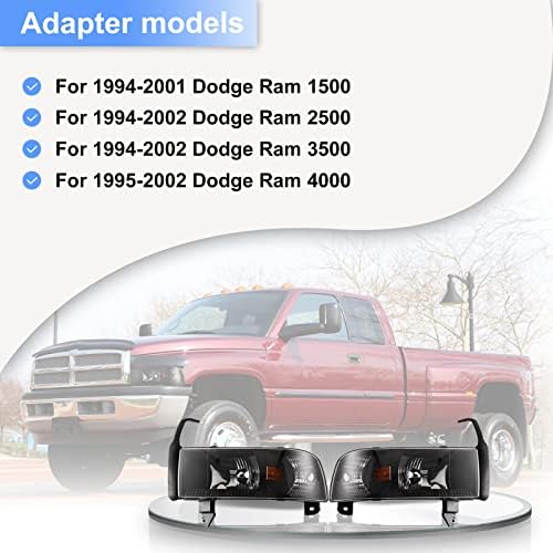 ROXX FACKS MONTAGEM FIXA PARA 1994-2001 DODGE RAM 1500/94-02 DODGE RAM 2500 3500/95-02 DODGE RAM 4000, Substituição do farol com feixe duplo, luz de giro e refletor de âmbar