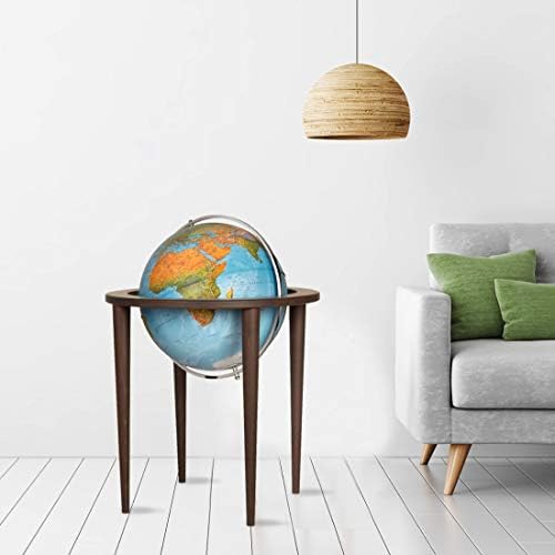 Waypoint Geographic Stand Normandia Globe - 37 Globo de piso decorativo de 37 Alto com Oceano Azul - 16 Round - Atualize o mundo