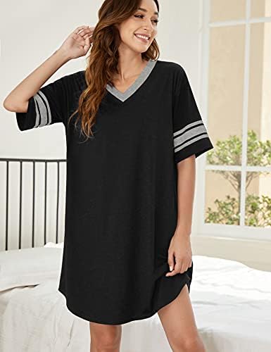 Camisola feminina de ekouaer, algodão novidade de algodão Sleepshirts v pesco