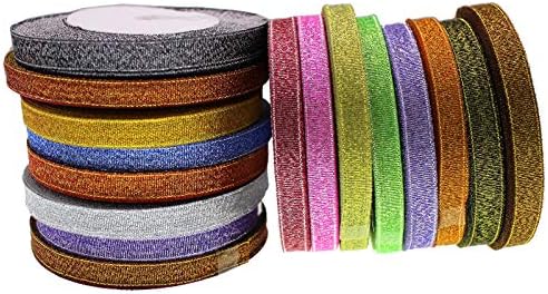 Variante fita de tecido brilhante Glitter Metallic 3/8 para embalagem de presentes, decoração de festas, arcos de cabelo 400yards