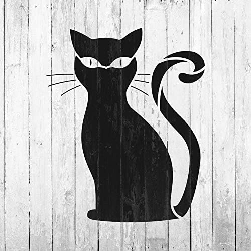 Estêncil de Halloween de gato preto para paredes e artesanato - estêncil reutilizável de um gato preto para pintar em tamanhos pequenos e grandes - feitos nos EUA