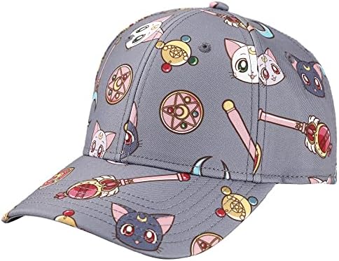 Bioworld Sailor Moon Gatos e símbolos em toda a impressão Snapback Hat Grey