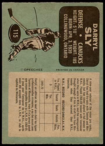 1970 O-PEE-Chee Card115 Darryl Sly do Vancouver Canucks Grau Excelente