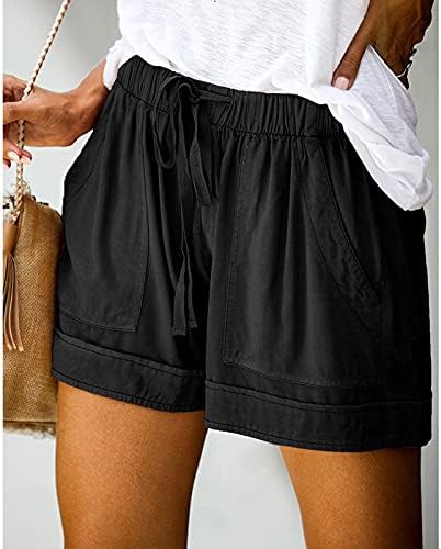 Shorts curtos para mulheres no verão casual verão leve cintura elástica elástica coloração sólida bermuda shorts com bolsos