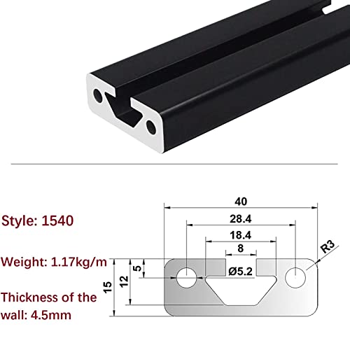 Mssoomm 2 pacote 1540 Comprimento do perfil de extrusão de alumínio 33,07 polegadas / 840mm preto, 15 x 40mm 15 séries T tipo T-slot t-slot European Standard Extrusions Perfis Linear Guide Lue para CNC