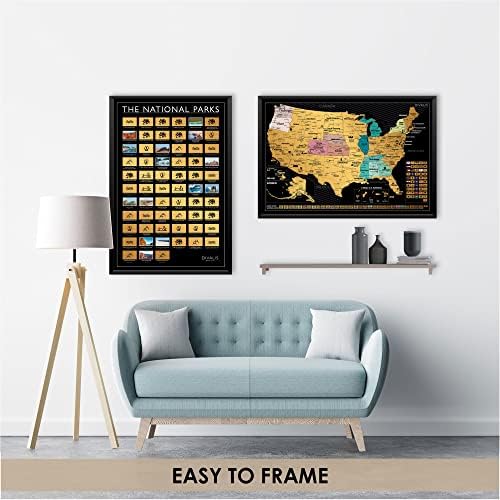 Conjunto de presentes de 2 em 1 - arranhão o mapa dos EUA e 63 Poster dos Parques Nacionais - 24x16 Fácil de enquadrar os Estados Unidos dos Estados Unidos dos Estados