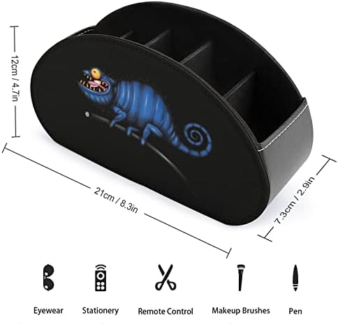 Blue Horrined Chameleon Remote Control Solder com 5 Compartamentos PU Couro Multifuncional de Armazenamento Caddy da Caddy