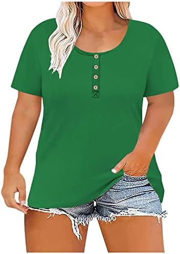 Camisetas de tamanho grande feminino Tamas casuais 2023 Tops de verão Soly Fit Crewneck Tees de manga curta Henley camisa sólida blusa básica