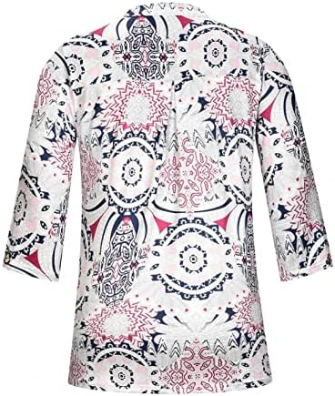 Impressão floral feminina v pescoço 3/4 camisas de manga