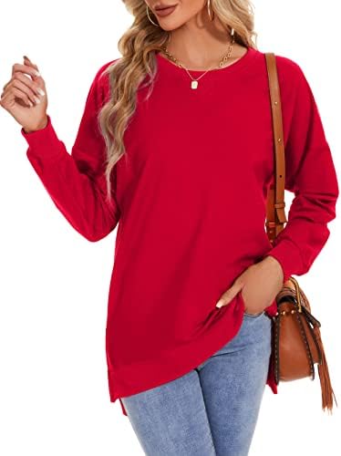 Custer Night Feminino Swortshirts de Manga Lonja Dividir Túdos de Túnica Casual Pullover solto