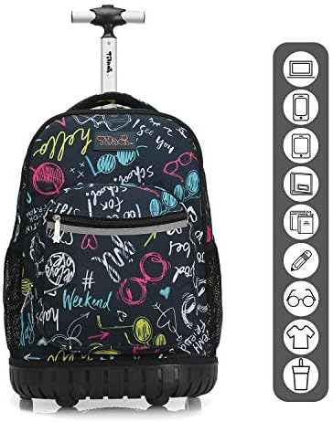 Rolling Backpack de 19 polegadas Meninas Meninas Meninas Viagem Alunha da escola…