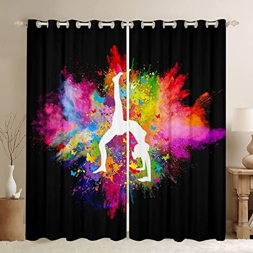 Cortinas de dança de ginástica, cortina de janela de tinta de tinta aquarela do arco -íris para garotas mulheres mulheres,