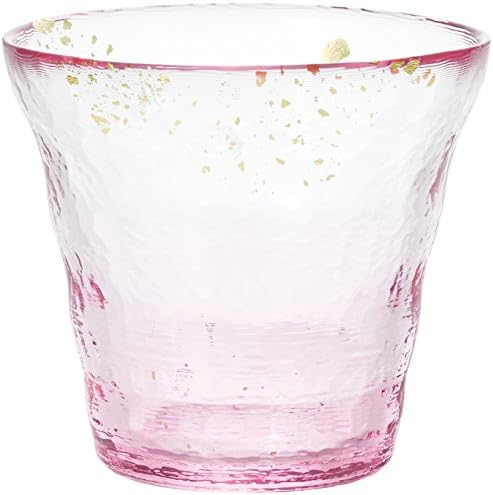 Aderia F71471 Tsugaru Vidro Rock Glass, rosa, 10,1 fl oz, cor de ouro da flor de gelo, vidro velho, flor de cerejeira, vem em caixa de madeira exclusiva, feita no Japão