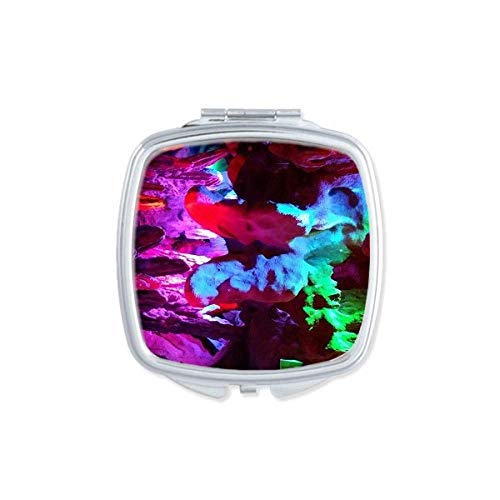 Fotografia de caverna colorida Espelho quadrado maquiagem de bolso de mão portátil