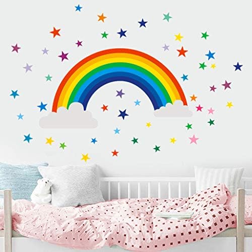 Tantisy◢ decalques de parede de arco -íris Clouds brancos gotas de chuva coloridas e estrelas adesivos de parede
