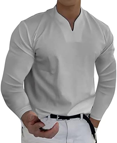 Camisas de Henley de pescoço masculino masculino de manga longa, músculo de primavera Slim Fit