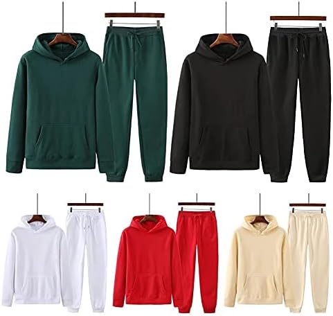 WPYYI Solid Color Hooded Sportswear Terne de duas peças unissex manga comprida moletom calça elástica de cintura definida