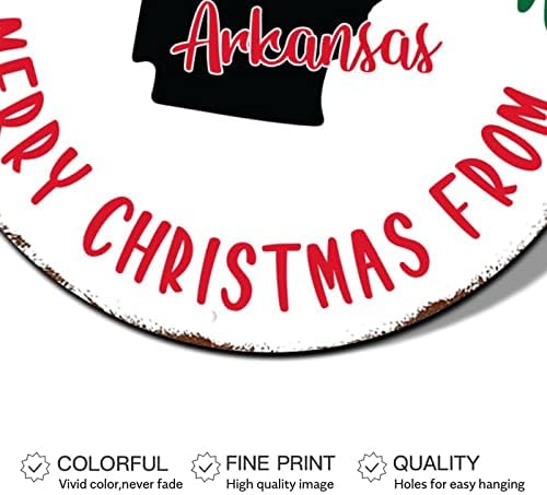 Red Wreatch Wreath Sign American State Mapa Feliz Natal de Arkansas redonda Metal Tin Sign de Natal Decorações de pendura