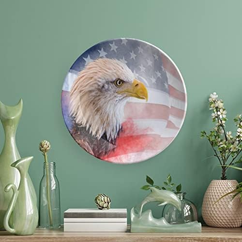 Águia careca com placa decorativa de cerâmica de bandeira americana com exibição pendurada no aniversário personalizada casamento