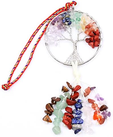 Cualque Tree of Life espelhos espelhos para carro 7 Chakra Healing Stones Crystal pendurando Good Luck Car Ornamento