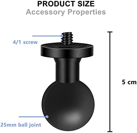 2pc 1 Adaptador de montagem de esferas com 1/4 -20 Stud rosqueado para insta360 um x3, x2, x, r, rs, go 2, hero da GoPro, compatível com a cabeça da bola de ram suportes B tamanho de soquete duplo braço de soquete