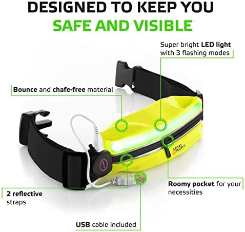 Sport2people liderou uma bolsa reflexiva de correia com luz recarregável USB, equipamento de corrida reflexivo para homens,