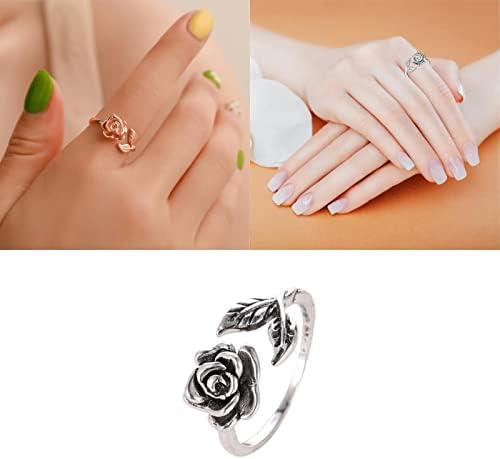 Pacote de anéis colorido prateado folha rosa cor de ouro rosa flor noivado de casamento aberto para mulheres anéis desdentados