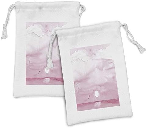 Ambesonne Seagulls Fabric bolsa Conjunto de 2, nascer do sol nas aves à beira -mar voando em direção ao estilo de aquarela