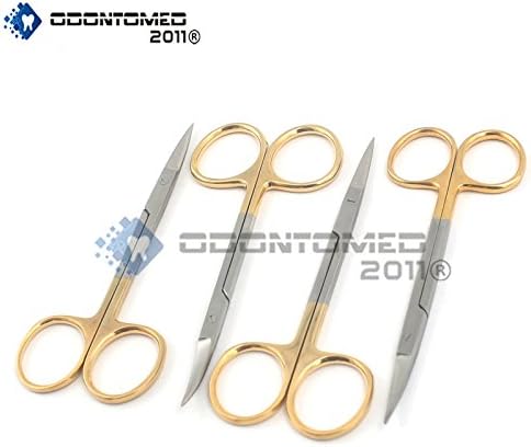 ODONTOMED2011® 4 O.R Grade Iris Scissors Oftálmicos Straight+Curved With Gold Handle ODM