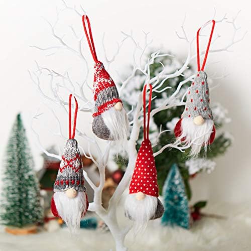 Skylety 4 peças Árvore de Natal Gnomos pendurados Ornamentos feitos à mão