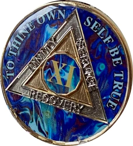 11 anos aa medalhão safira azul swirl tri-placa chip de sobriedade
