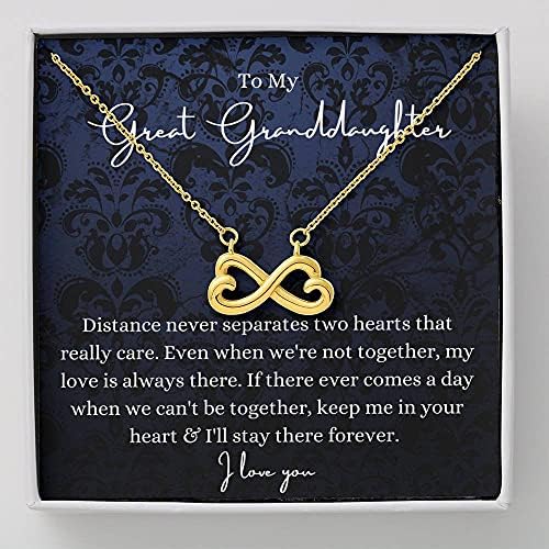 Jóias de cartão de mensagem, colar artesanal- Presente personalizado Infinity Hearts, para meu bisneto Gift for Bisherdughtoughted