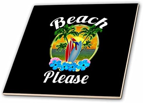 3drose Beach Por favor, design divertido de verão com um papagaio e pranchas de surf. - Azulejos